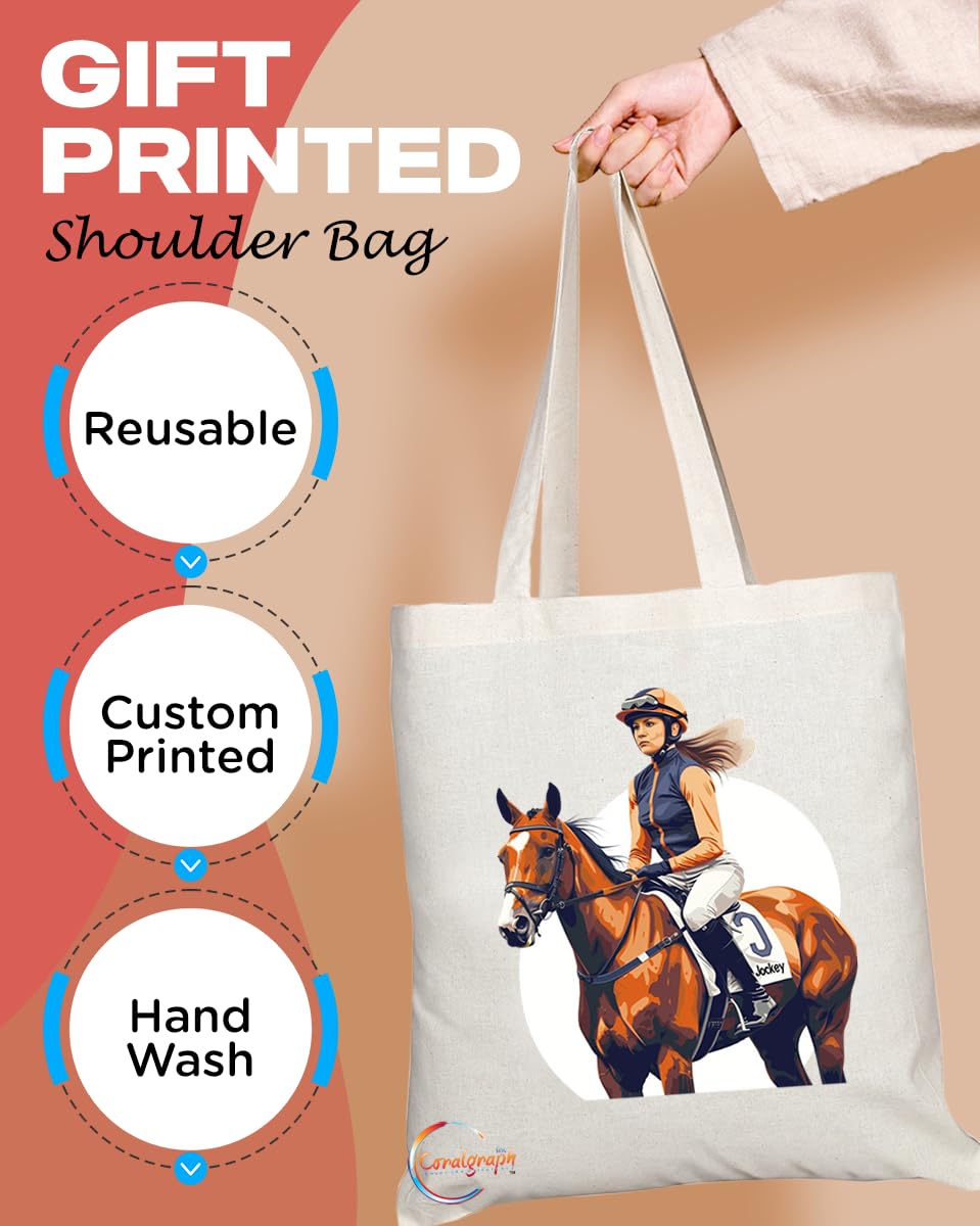 TB1770 Mrs Jockey Tote Bag - Great for Female Jockeys, Horse Racing Enthusiasts, Equestrians - Sustainable, Stylish, Long Handled, Durable and Reusable