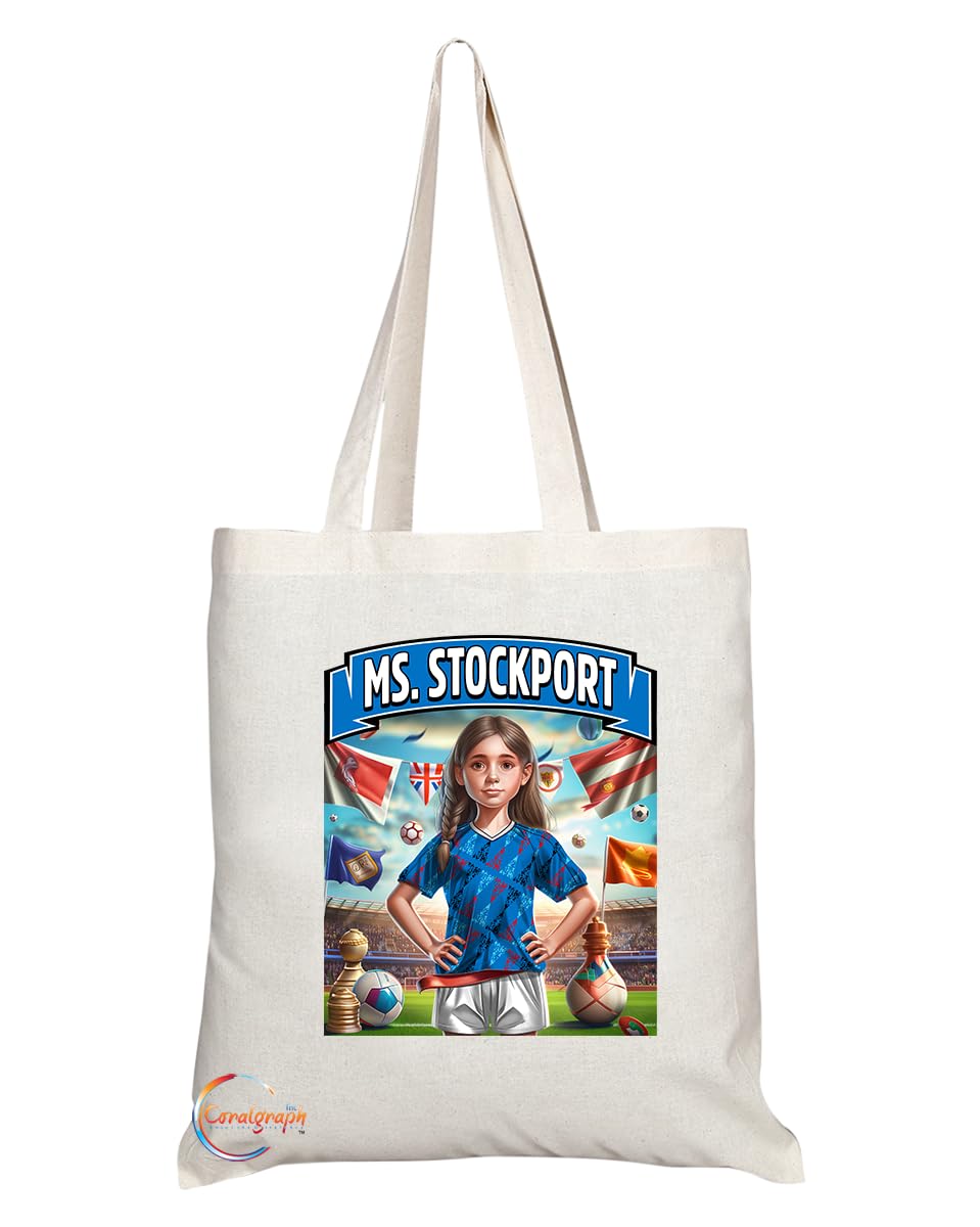 TB1670 Ms Stockport Footie Fan Lady Girl Tote Bag - Eco-Friendly, Stylish, Long Handled, Perfect Novelty Gift by