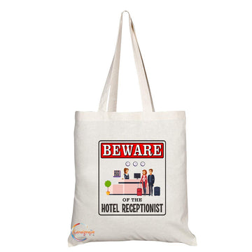 TB934 Beware of the Hotel Receptionist Novelty Present Gift Printed Eco-Friendly Stylish Long Handled Tote Shoulder Bag