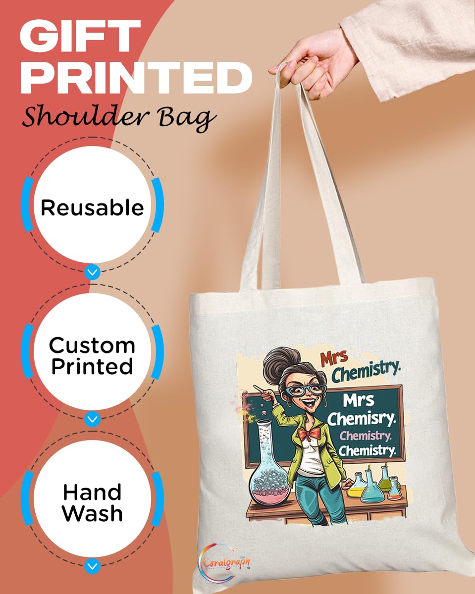 TB1824 Mrs Chemistry Tote Bag - Gift for Female Chemistry Teachers, Scientists, Research Enthusiasts - Durable, Stylish, Eco-Friendly, Reusable, Spacious, and Lightweight