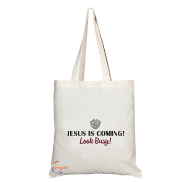 TB155 JESUS IS COMING! Look Busy! Novelty Present Gift Printed Eco-Friendly Stylish Long Handled Tote Shoulder Bag