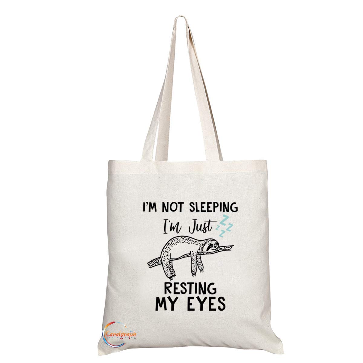 TB718 I'm Not Sleeping Just Resting My Eyes Sloth Novelty Present Gift Printed Eco-Friendly Stylish Long Handled Tote Shoulder Bag