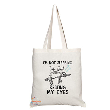 TB718 I'm Not Sleeping Just Resting My Eyes Sloth Novelty Present Gift Printed Eco-Friendly Stylish Long Handled Tote Shoulder Bag