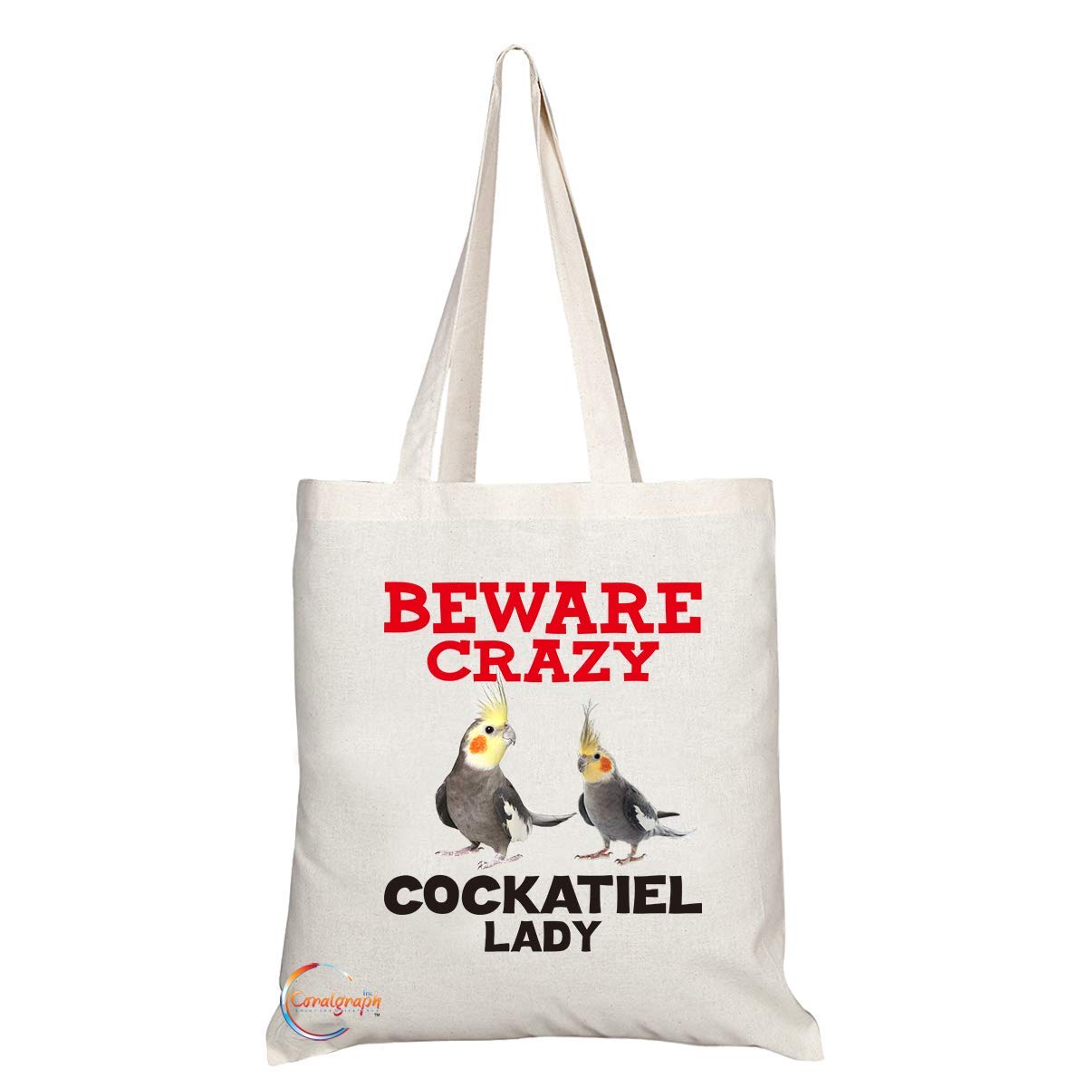 TB396 Beware Crazy Cockatiel Lady Novelty Present Gift Printed Eco-Friendly Stylish Long Handled Tote Shoulder Bag