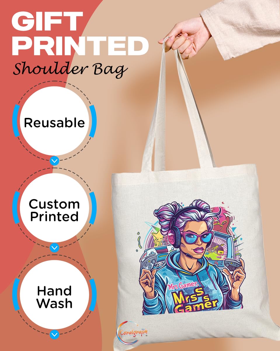 TB1882 Mrs Gamer Tote Bag - Gift for Female Gamers, eSports Enthusiasts, Video Game Lovers - Durable, Stylish, Eco-Friendly, Reusable, Spacious, and Lightweight