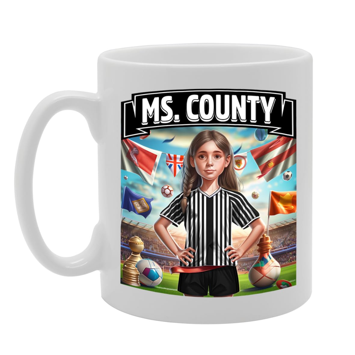 Football Fan Ceramic  - Perfect   For Soccer Lovers, Ladies & Girls - Printed Cup For Footie Enthusiasts (County) - Funny Printed Coffee Mug - Great Gift Idea