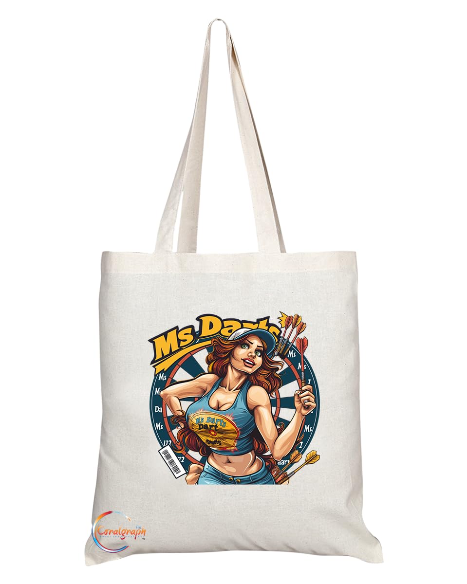 TB1830 Ms Darts Tote Bag - Gift for Female Darts Players, Pub Game Enthusiasts, Sports Fans - Durable, Stylish, Eco-Friendly, Reusable, Spacious, and Lightweight