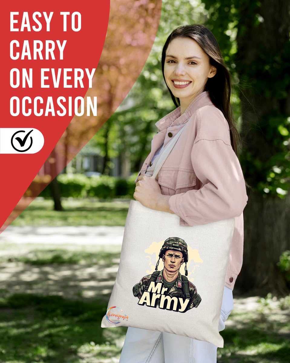 TB1747 Mr Army Tote Bag - Great for Soldiers, Military Personnel, Veterans - Sustainable, Stylish, Long Handled, Durable and Reusabl