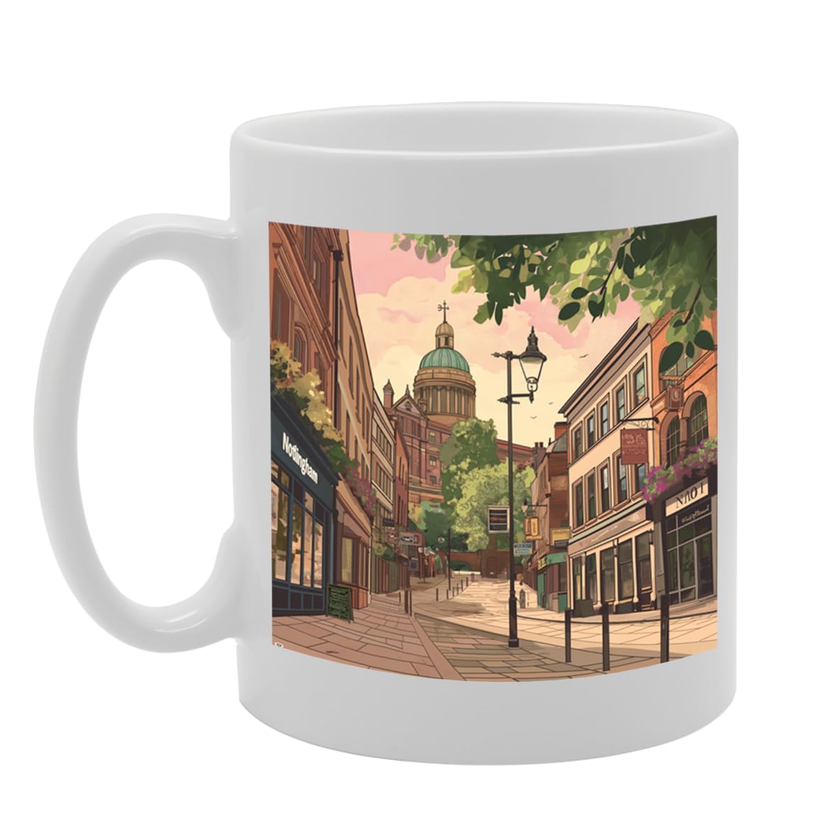 Printed Coffee Ceramic  Featuring Cities And Landmarks In United Kingdom (Nottingham) - Funny Printed Coffee Mug - Great Gift Idea