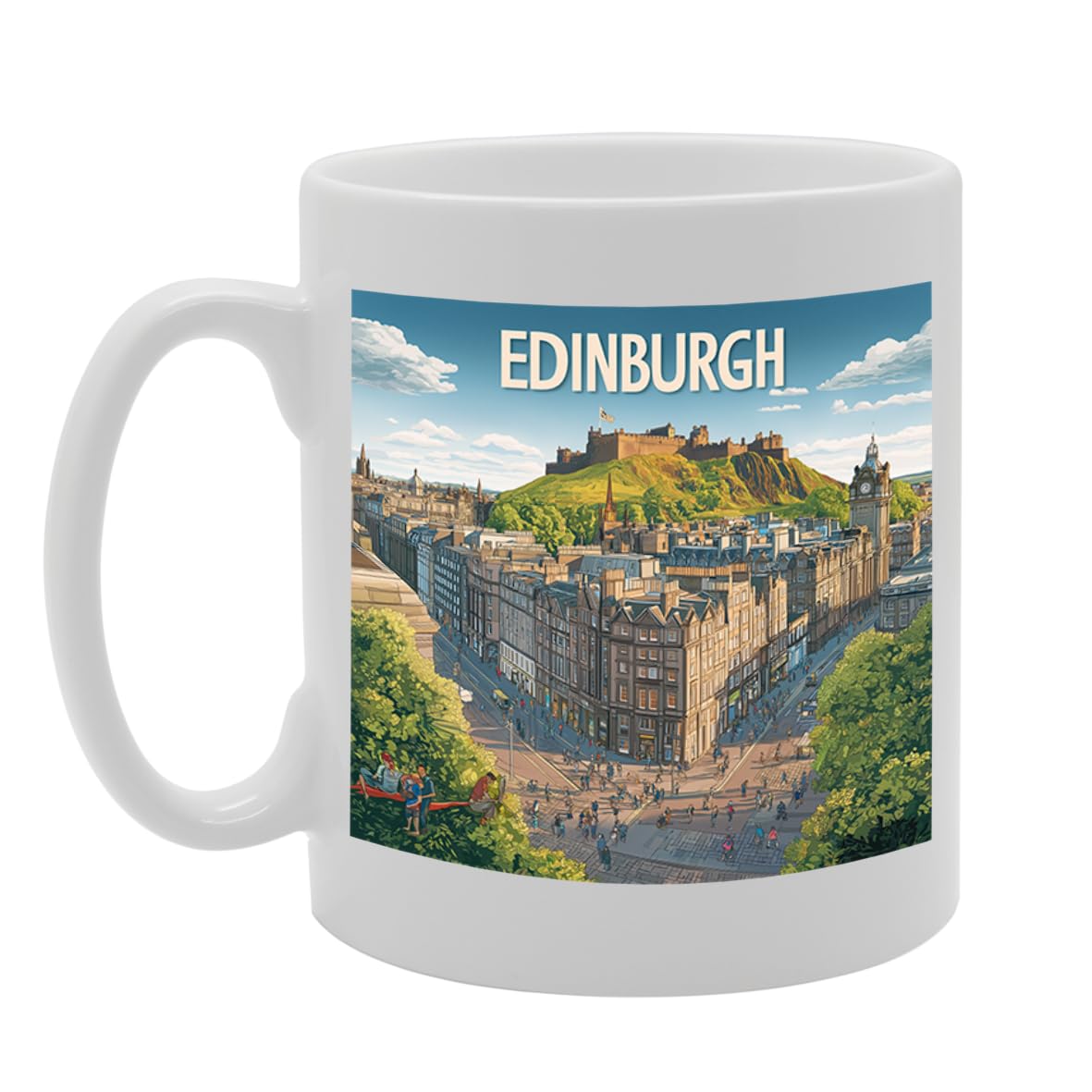 Printed Coffee Ceramic  Featuring Cities And Landmarks In United Kingdom (Edinburgh) - Funny Printed Coffee Mug - Great Gift Idea