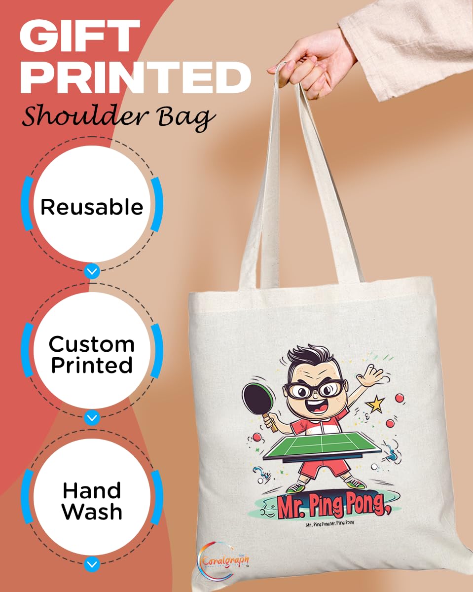 Natural Reusable Shopping Souvenir Tote Bag Featuring Popular Sports Designs from Around the World (Ping Pong)