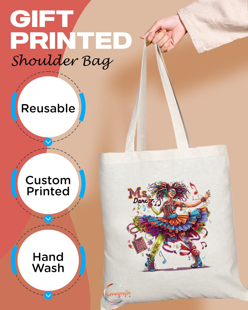 TB1959 Ms Dancer Souvenir Tote Bag - Depicting a Graceful Dancer in Motion - Memory Keepsake for Dance and Performing Arts Enthusiasts - Ms Dancer Memorabilia