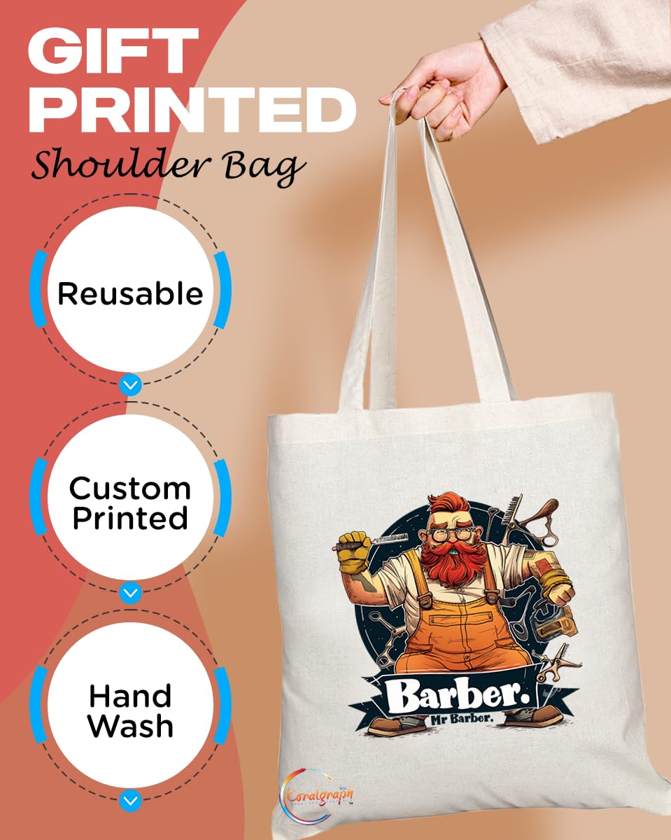 TB1958 Mr Barber Souvenir Tote Bag - Depicting a Skilled Barber with Classic Tools - Memory Keepsake for Hairdressing Enthusiasts - Mr Barber Memorabilia