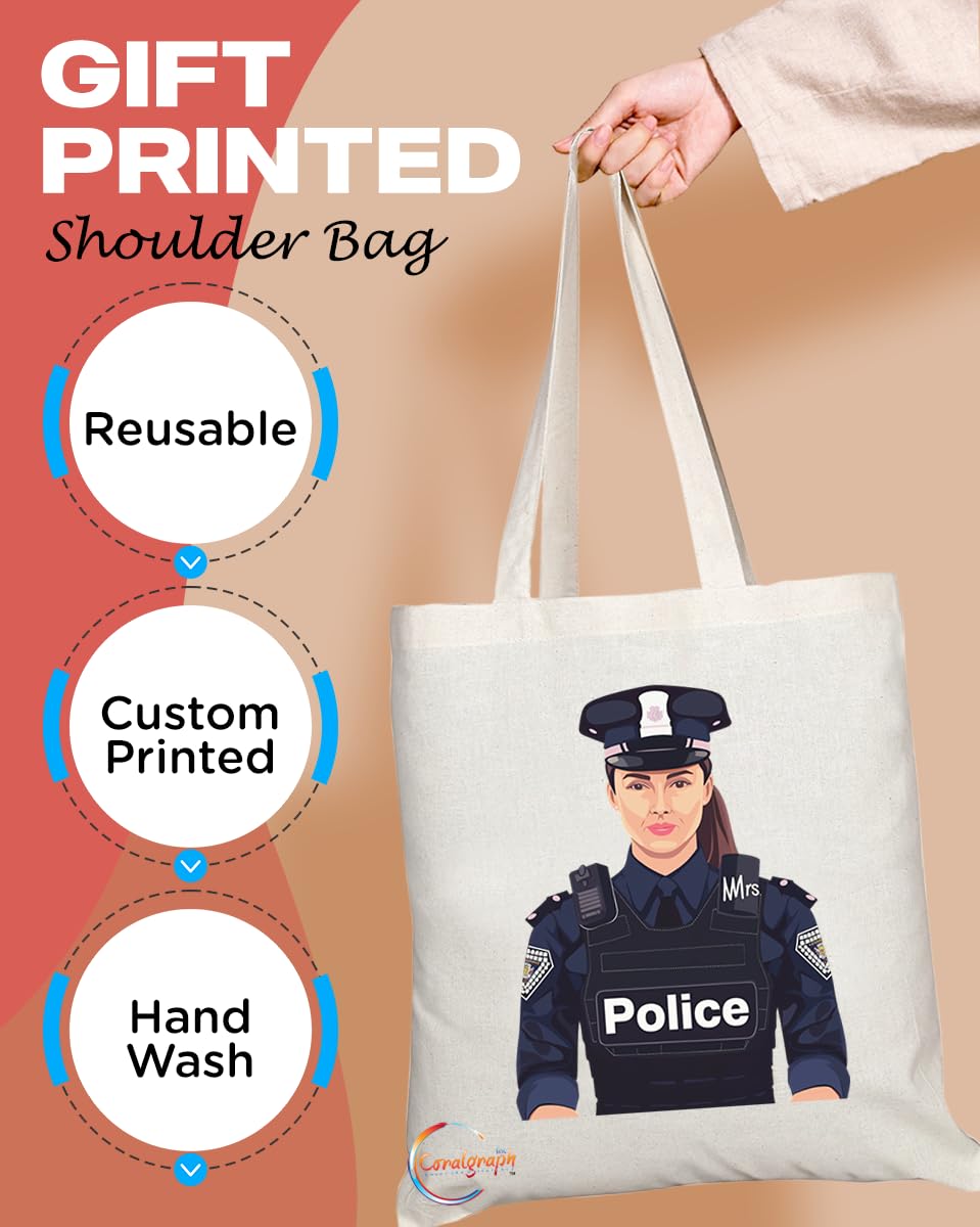 TB1732 Mrs Police Tote Bag - Great for Female Police Officers, Law Enforcement, Supporters - Sustainable, Stylish, Long Handled, Durable and Reusable