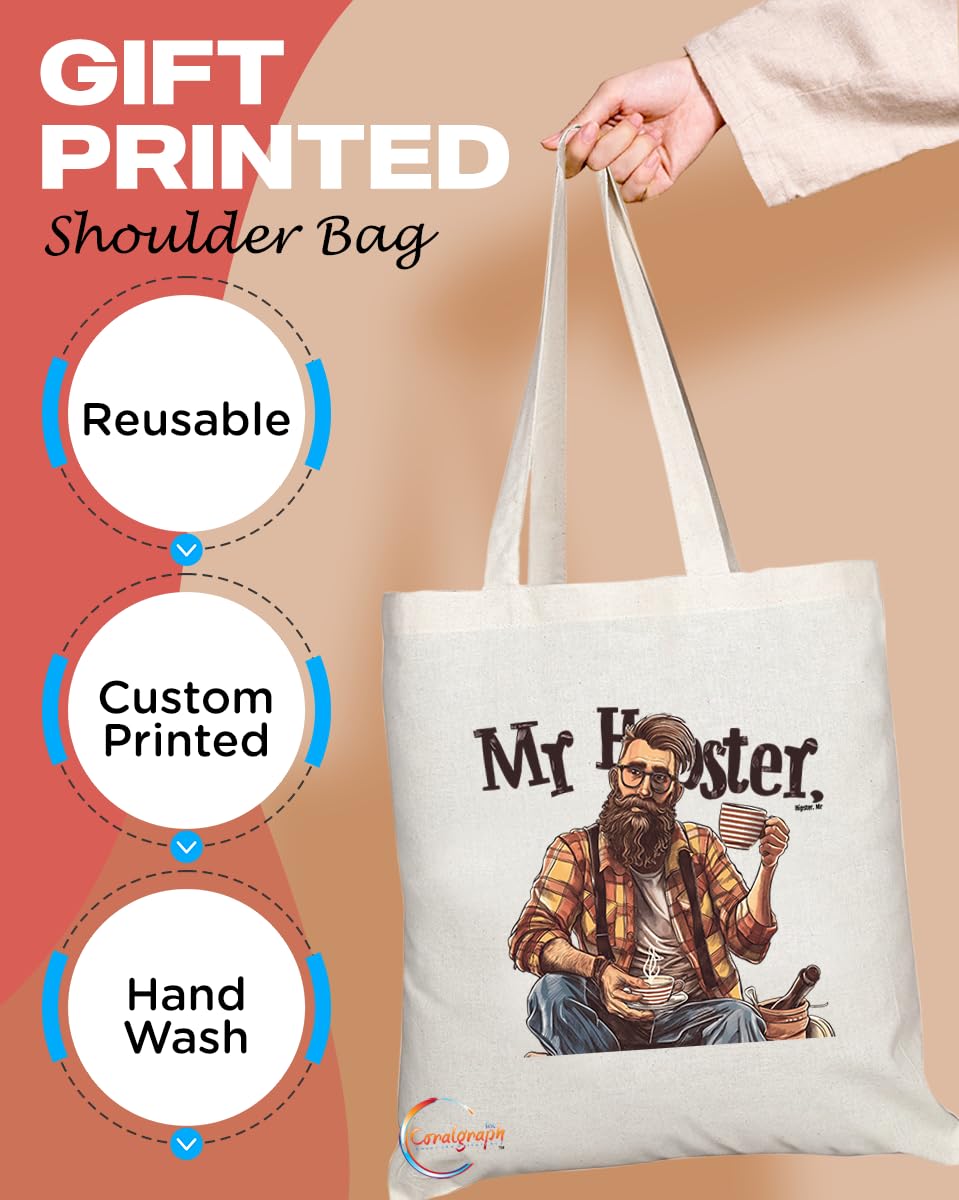 TB1952 Mr Hipster Souvenir Tote Bag - Depicting a Trendy Hipster with Iconic Style - Memory Keepsake for Fashion and Culture Enthusiasts - Mr Hipster Memorabilia