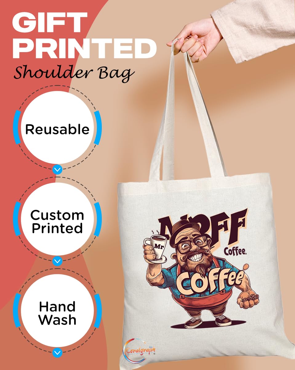 TB1801 Mr Coffee Tote Bag - Great Gift for Caffeine Lovers, Barista Enthusiasts - Durable, Stylish, Eco-Friendly, Reusable, Spacious, and Lightweight