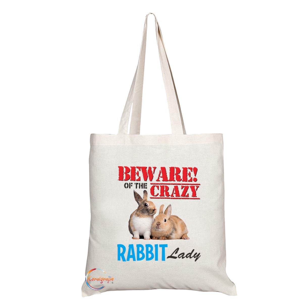 TB650 BEWARE!OF THE CRAZY RABBIT Lady Novelty Present Gift Printed Eco-Friendly Stylish Long Handled Tote Shoulder Bag
