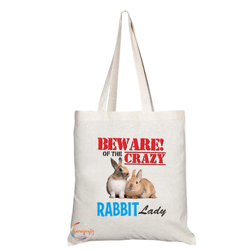 TB650 BEWARE!OF THE CRAZY RABBIT Lady Novelty Present Gift Printed Eco-Friendly Stylish Long Handled Tote Shoulder Bag