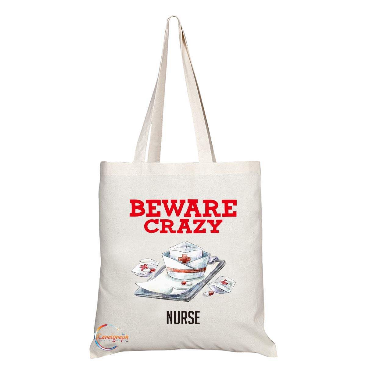 TB416 Beware Crazy Nurse Novelty Present Gift Printed Eco-Friendly Stylish Long Handled Tote Shoulder Bag