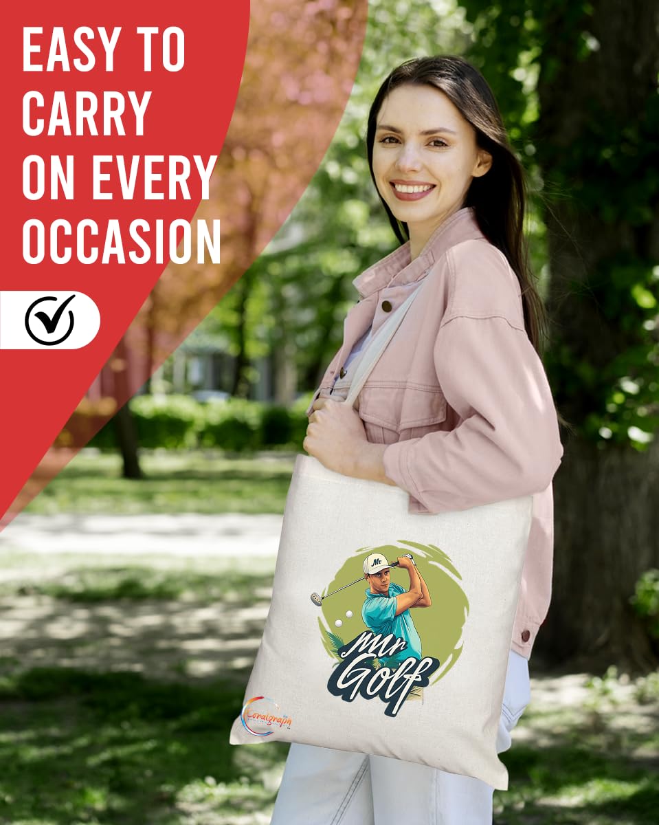 TB1787 Mr Golf Tote Bag - Great for Golfers, Sports Enthusiasts, Golf Fans - Sustainable, Stylish, Long Handled, Durable and Reusable
