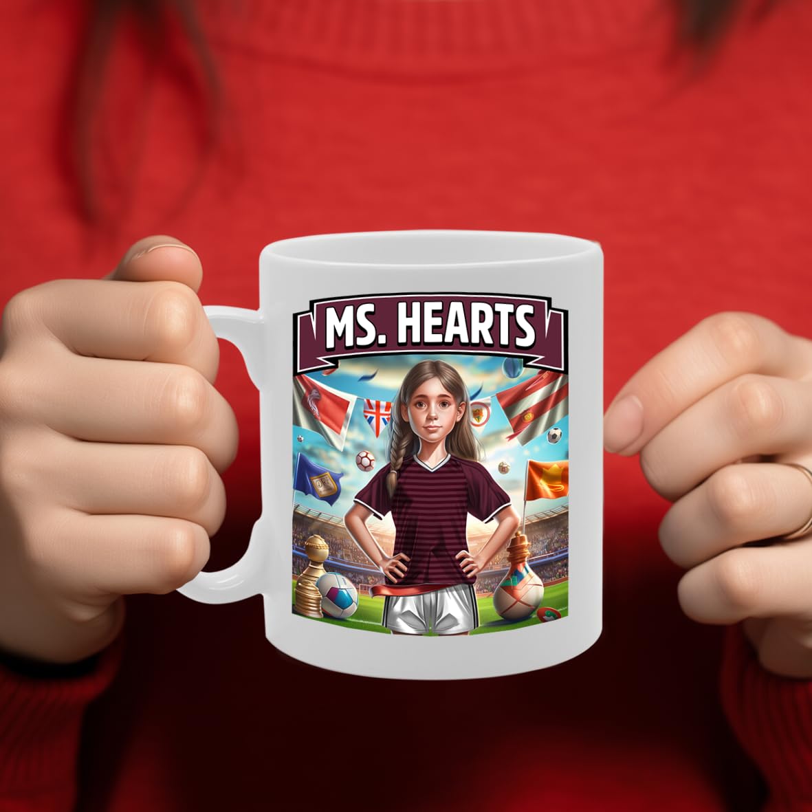 Football Fan Ceramic  - Perfect   For Soccer Lovers, Ladies & Girls - Printed Cup For Footie Enthusiasts (Hearts) - Funny Printed Coffee Mug - Great Gift Idea