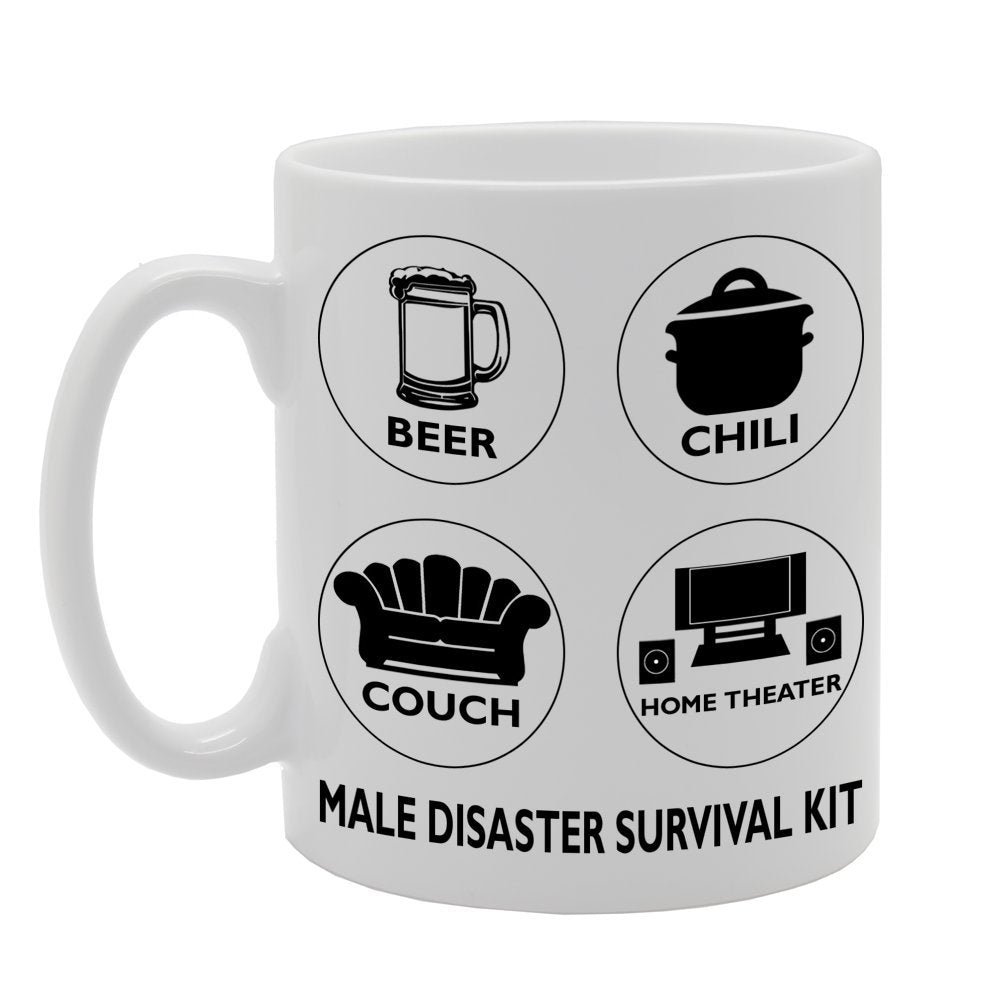 Male Disaster Survival Kit Beer Chili Couch Home Theater   Printed Tea Coffee Ceramic  Mg105 - Funny Printed Coffee Mug - Great Gift Idea