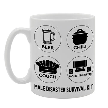Male Disaster Survival Kit Beer Chili Couch Home Theater   Printed Tea Coffee Ceramic  Mg105 - Funny Printed Coffee Mug - Great Gift Idea