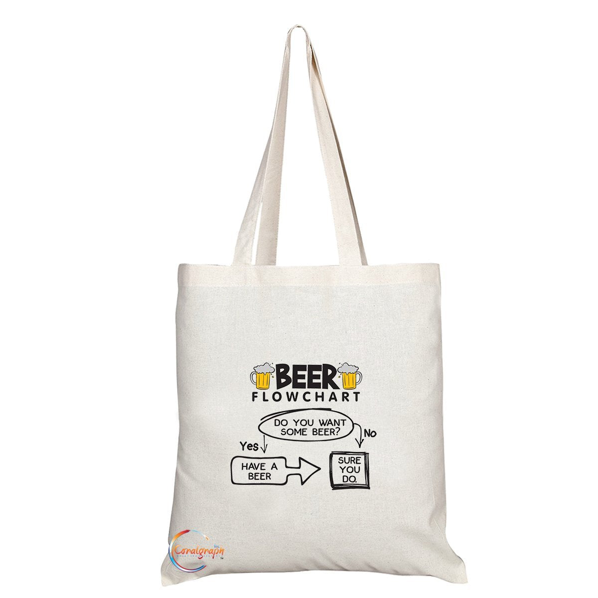 TB108 BEER FLOWCHART EXPLAIN Novelty Present Gift Printed Eco-Friendly Stylish Long Handled Tote Shoulder Bag