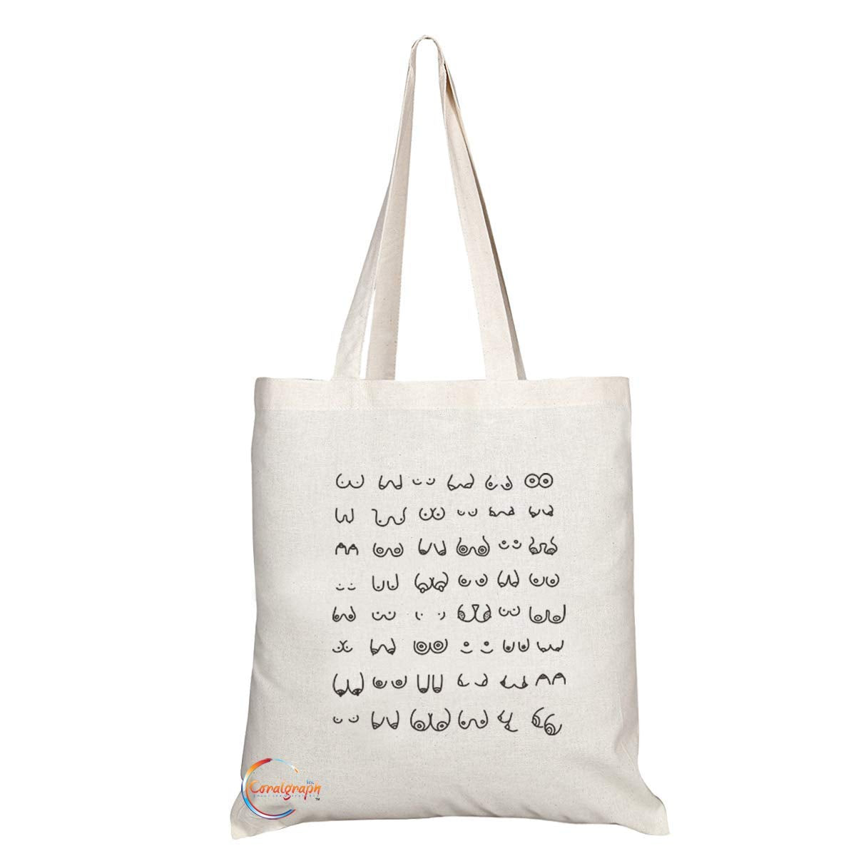 TB697 Funny Boobies illustration Novelty Present Gift Printed Eco-Friendly Stylish Long Handled Tote Shoulder Bag