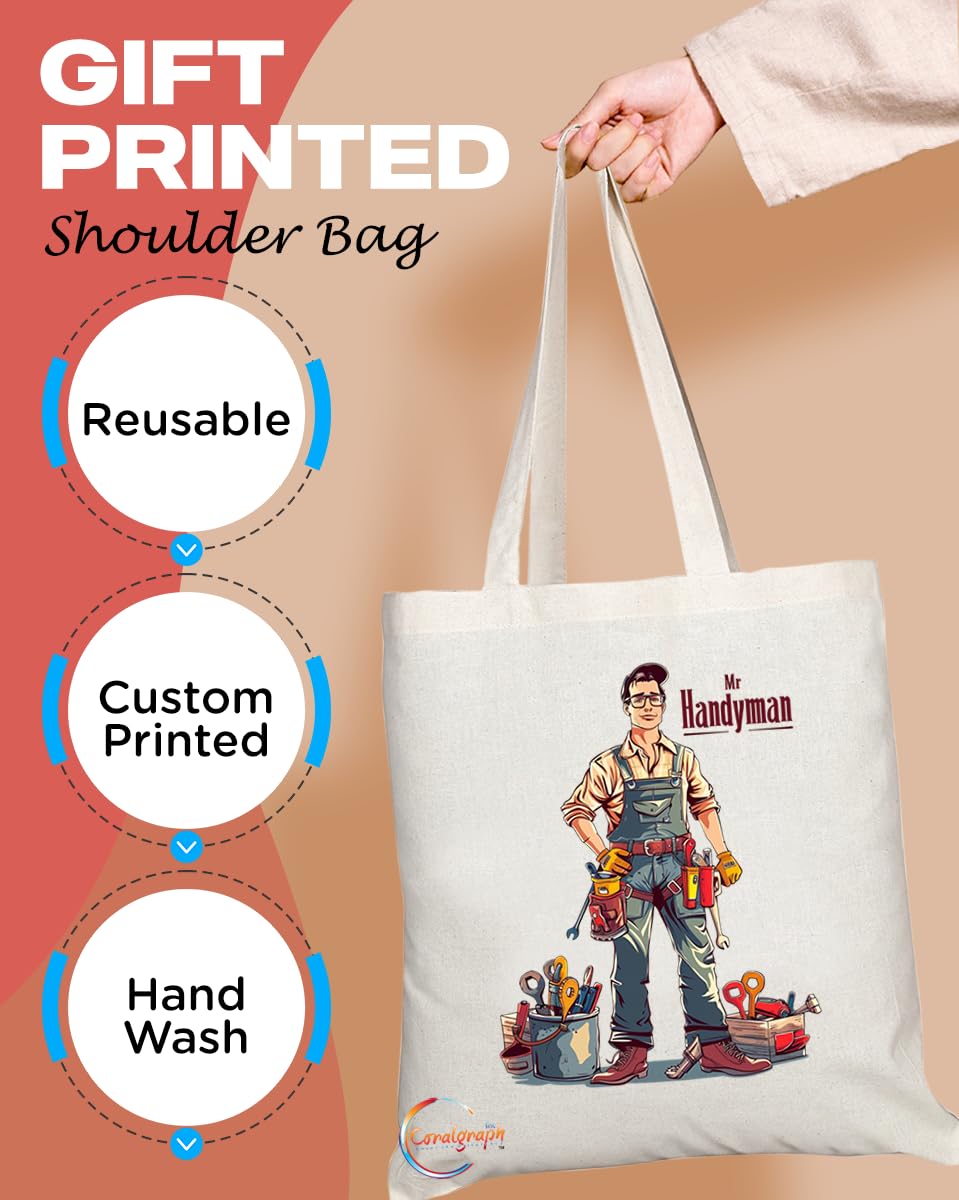 TB1721 Mr Handyman Tote Bag - Great for Handymen, DIY Enthusiasts, Home Repair Workers - Sustainable, Stylish, Long Handled, Durable and Reusable