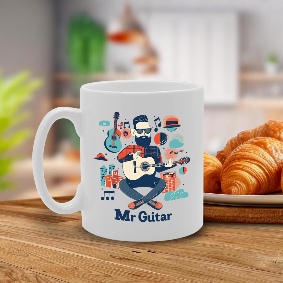 Mr Guitar Player  - Ideal For Music Lovers, Unique Guitar Handle Design, 11Oz Ceramic Coffee  For Musicians, Guitarists, And Music Enthusiasts Mg5904 - Funny Printed Coffee Mug - Great Gift Idea