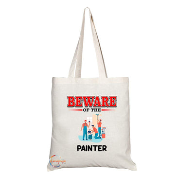 TB816 Beware of the Painter Novelty Present Gift Printed Eco-Friendly Stylish Long Handled Tote Shoulder Bag