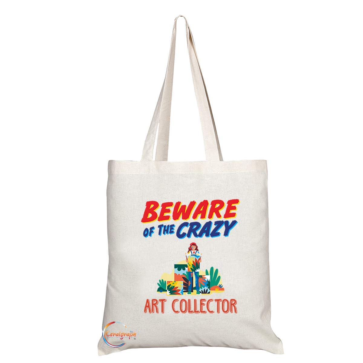 TB1040 Beware of the Crazy Art Collector Novelty Present Gift Printed Eco-Friendly Stylish Long Handled Tote Shoulder Bag