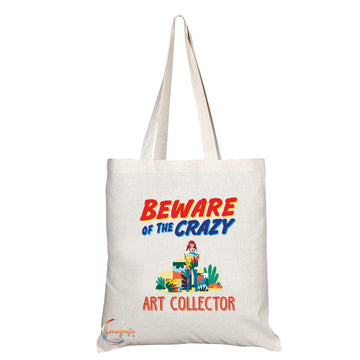 TB1040 Beware of the Crazy Art Collector Novelty Present Gift Printed Eco-Friendly Stylish Long Handled Tote Shoulder Bag