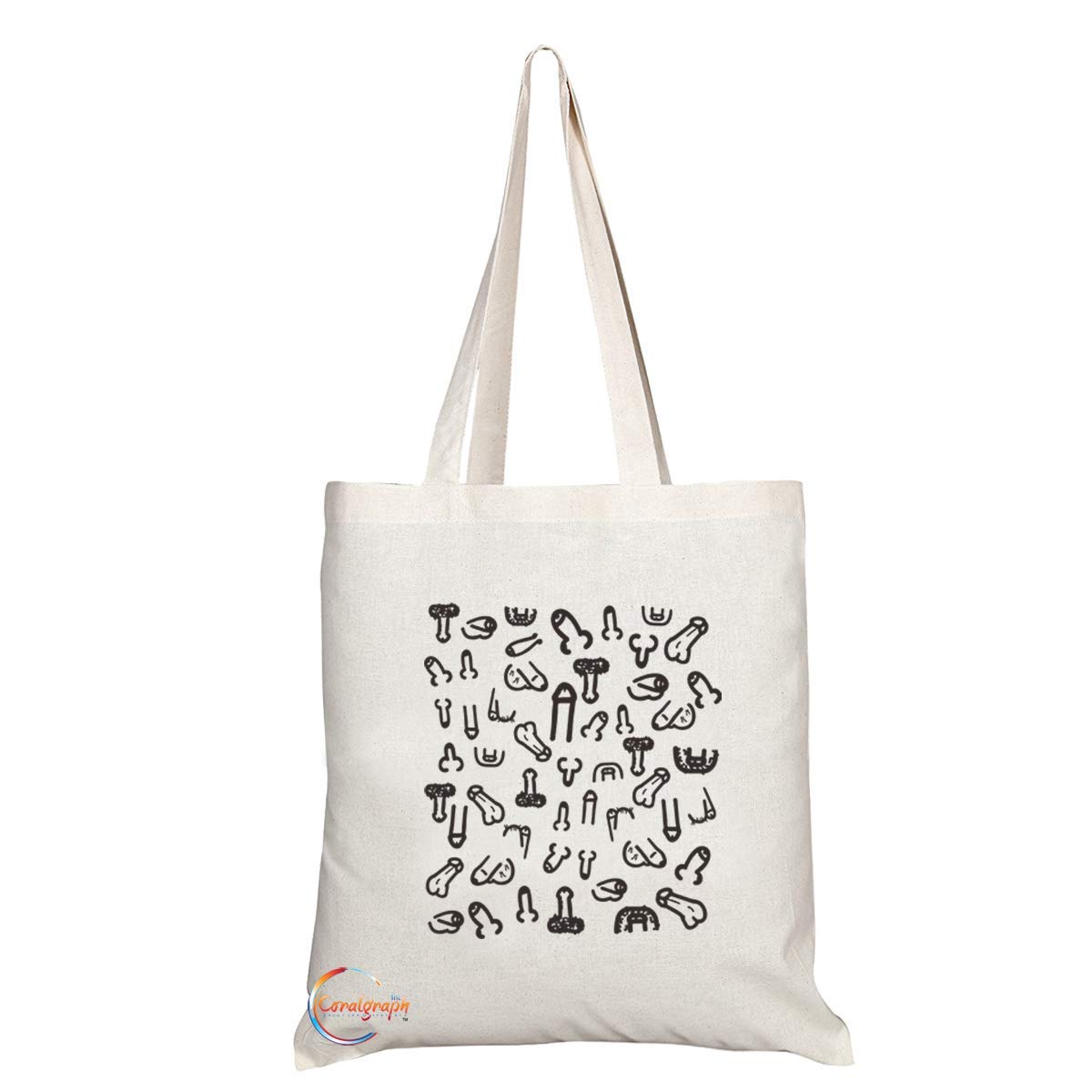 TB665 Funny Pen*s D*ck illustration Novelty Present Gift Printed Eco-Friendly Stylish Long Handled Tote Shoulder Bag