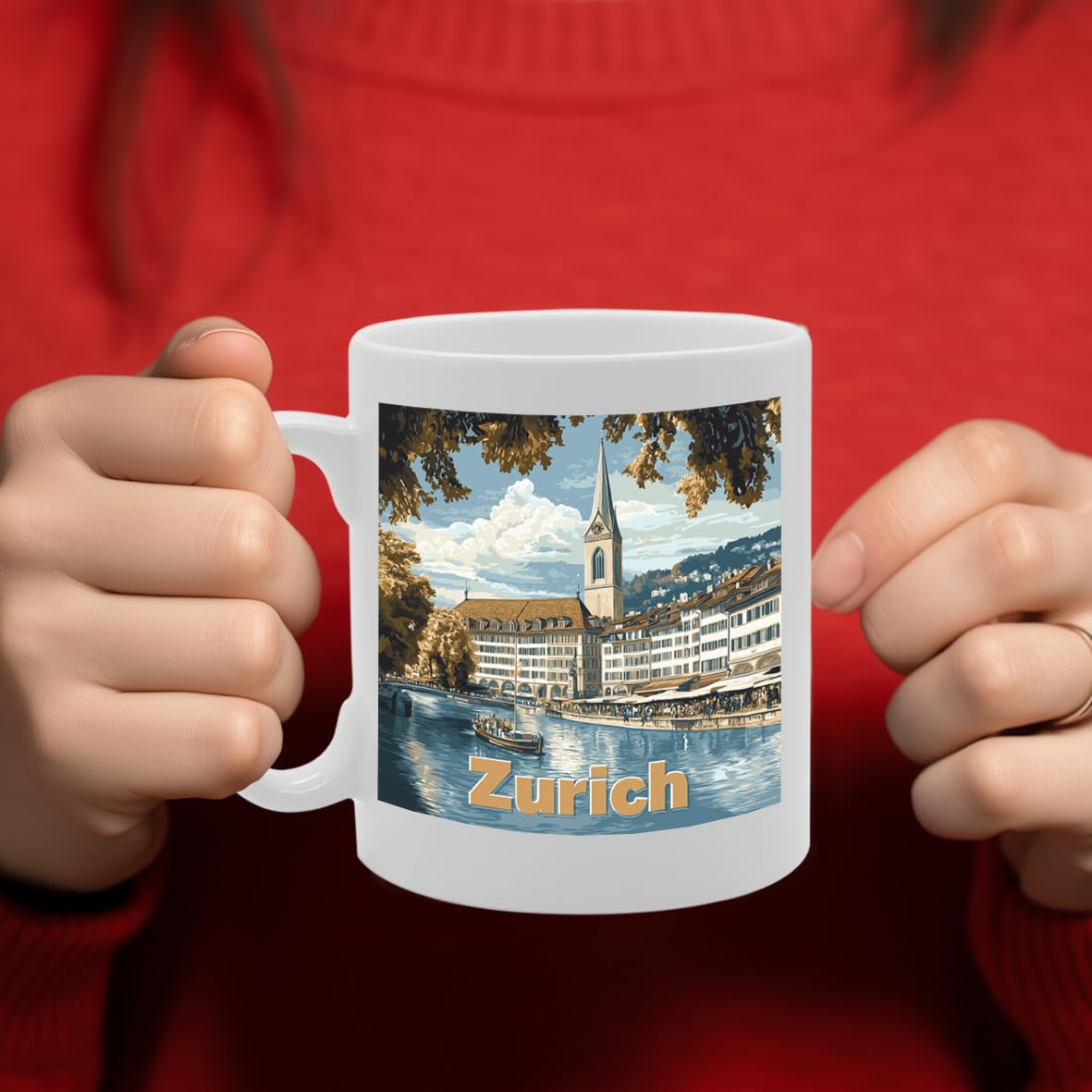 11Oz Dishwasher-Safe Ceramic  Featuring Popular Cities & Capitals From Europe And Around The World (Zurich) - Funny Printed Coffee Mug - Great Gift Idea