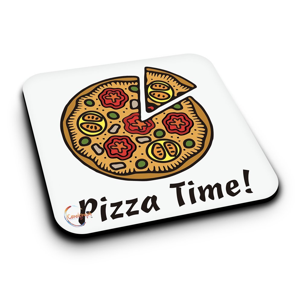 ER066 Pizza Time! Novelty Present Gift Printed MDF Wooden Coaster