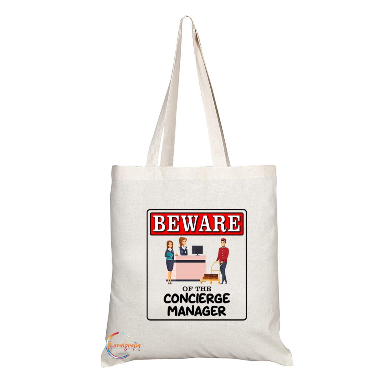 TB932 Beware of the Concierge Manager Novelty Present Gift Printed Eco-Friendly Stylish Long Handled Tote Shoulder Bag
