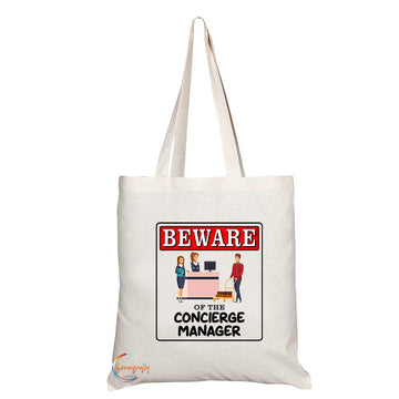 TB932 Beware of the Concierge Manager Novelty Present Gift Printed Eco-Friendly Stylish Long Handled Tote Shoulder Bag