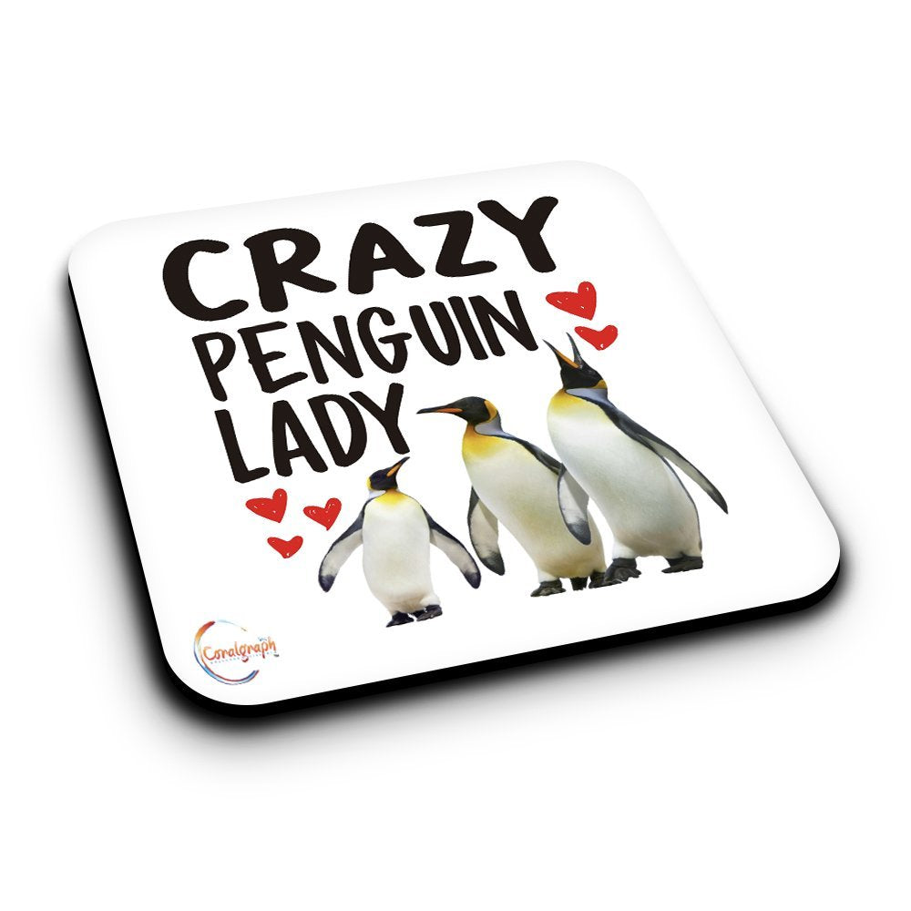 ER507 Beware Crazy Penguin Lady Novelty Present Gift Printed MDF Wooden Coaster