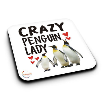 ER507 Beware Crazy Penguin Lady Novelty Present Gift Printed MDF Wooden Coaster