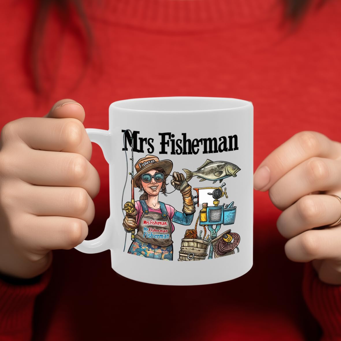 Mrs Fisherman  - For Female Fishermen, Anglers, Fishing Enthusiasts, Durable Ceramic, Dishwasher Safe, Premium Print Mg6071 - Funny Printed Coffee Mug - Great Gift Idea