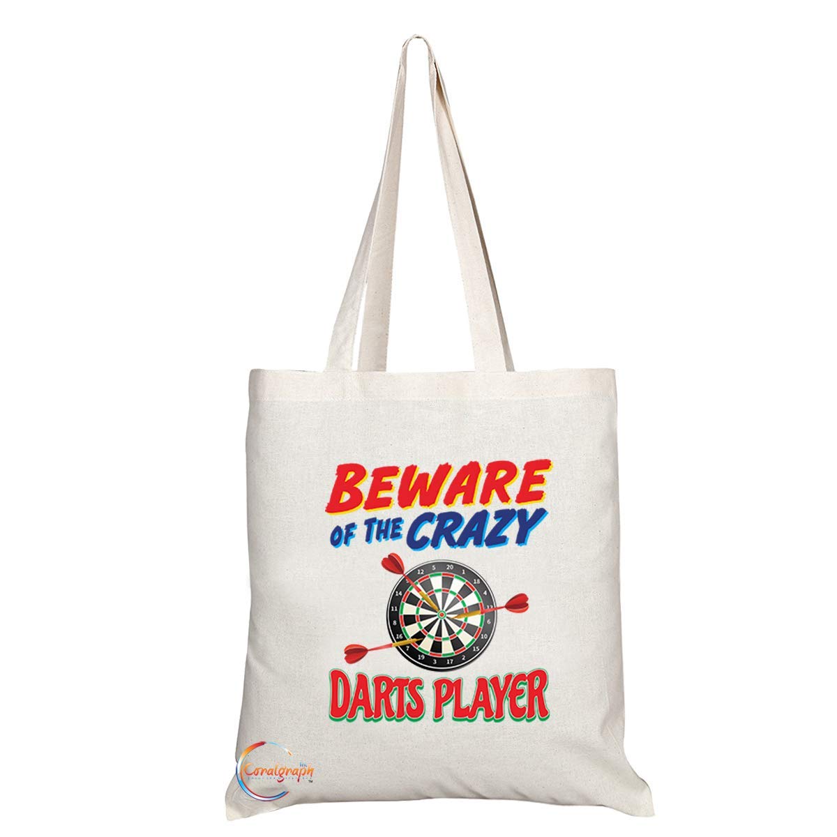TB1019 Beware of the Crazy Darts Player Novelty Present Gift Printed Eco-Friendly Stylish Long Handled Tote Shoulder Bag