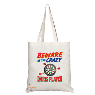 TB1019 Beware of the Crazy Darts Player Novelty Present Gift Printed Eco-Friendly Stylish Long Handled Tote Shoulder Bag