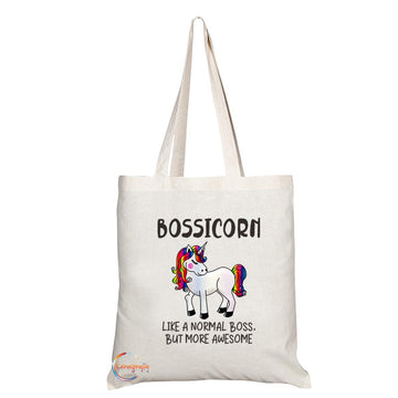 TB771 Bossicorn Like A Normal Boss But More Awesome Novelty Present Gift Printed Eco-Friendly Stylish Long Handled Tote Shoulder Bag