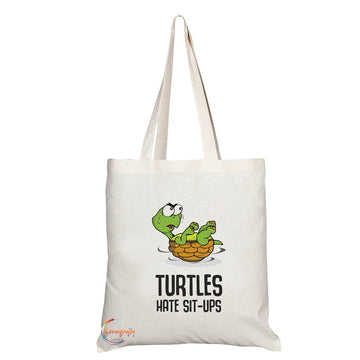 TB187 TURTLES HATE SIT-UPS Novelty Present Gift Printed Eco-Friendly Stylish Long Handled Tote Shoulder Bag