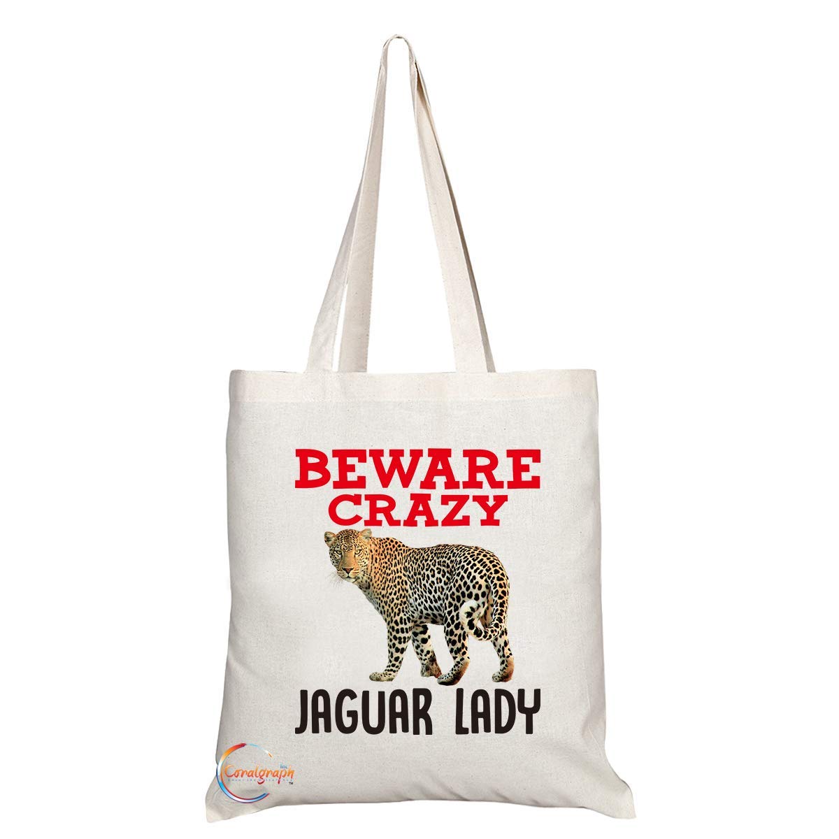 TB371 Beware Crazy Jaguar Lady Novelty Present Gift Printed Eco-Friendly Stylish Long Handled Tote Shoulder Bag