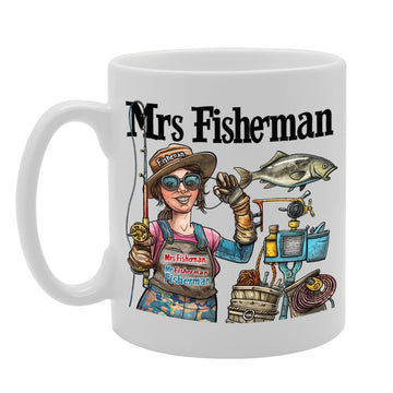 Mrs Fisherman  - For Female Fishermen, Anglers, Fishing Enthusiasts, Durable Ceramic, Dishwasher Safe, Premium Print Mg6071 - Funny Printed Coffee Mug - Great Gift Idea