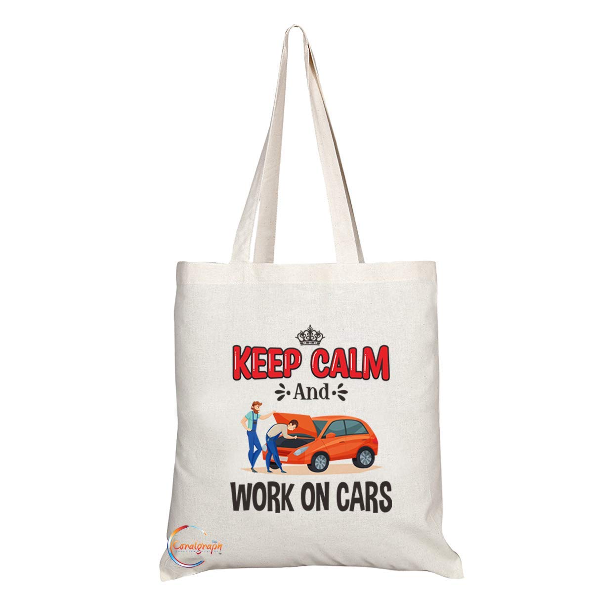 TB1085 Keep Calm and Work on Cars Novelty Present Gift Printed Eco-Friendly Stylish Long Handled Tote Shoulder Bag