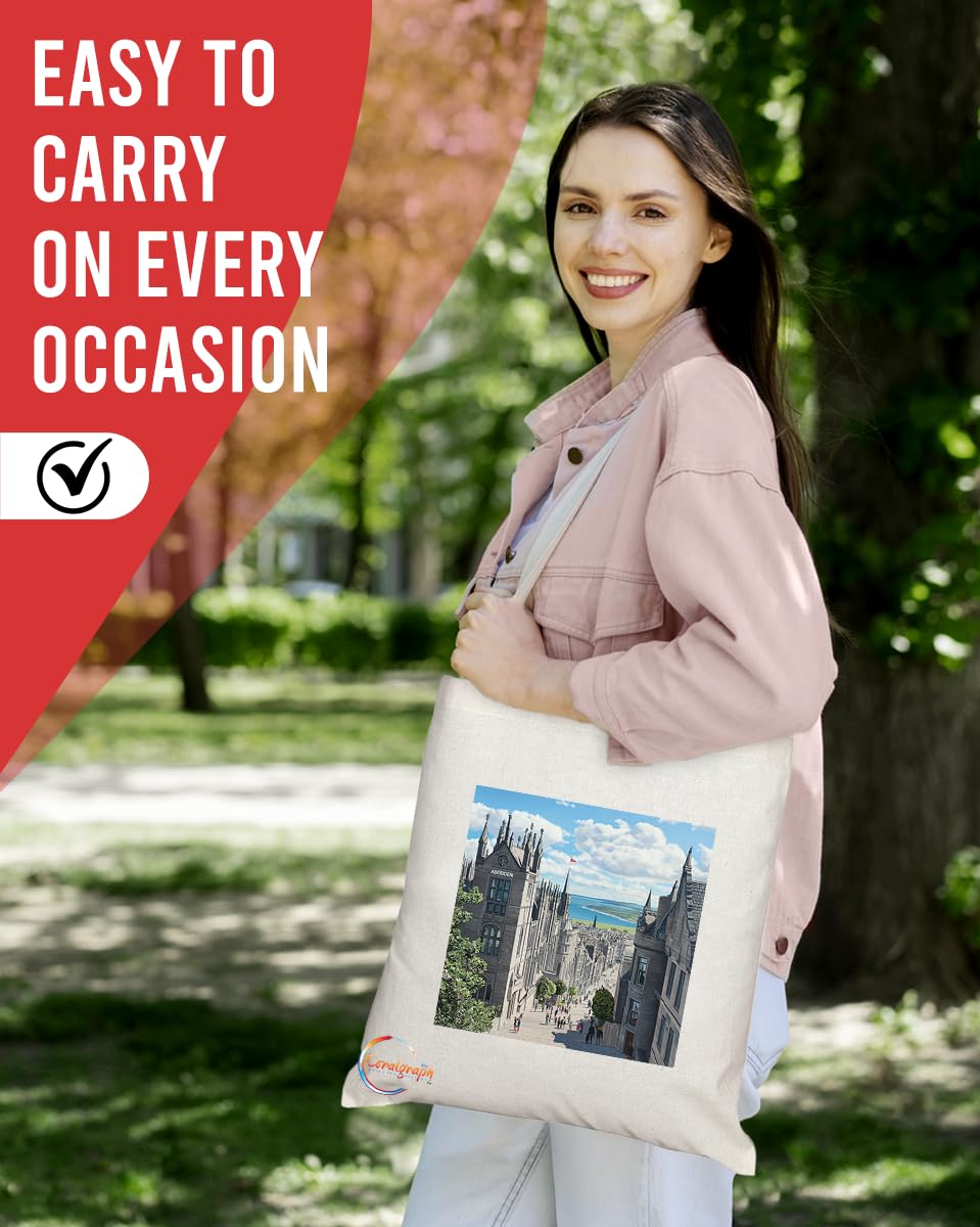 Natural Reusable Shopping Souvenir Tote Bag Featuring Cities and Landmarks in United Kingdom (Aberdeen)